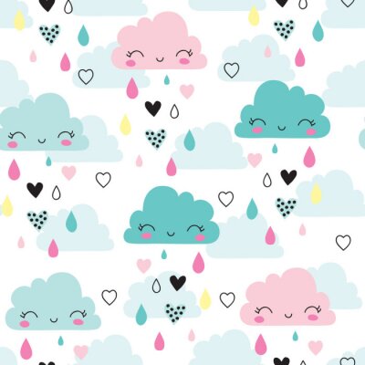 Tapete nahtlose lächelnde schlafende Wolken Muster Vektor-Illustration