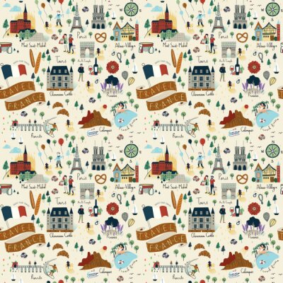 Tapete Nahtlose Muster der Reise Frankreich