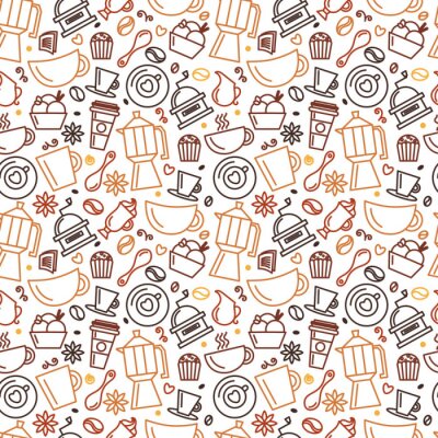 Tapete Nahtlose Muster für Kaffee Thema. Linie Kunst zeichnen icons.Vector Illustration