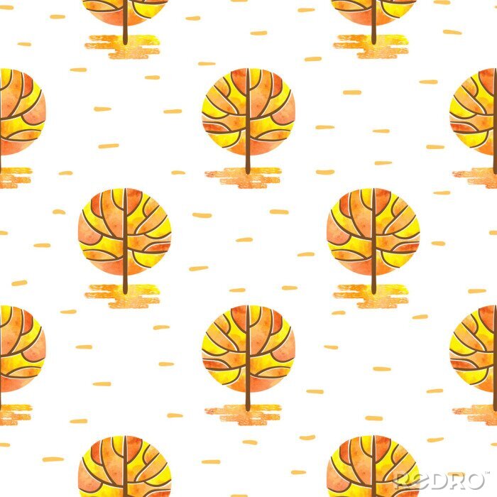 Tapete Nahtlose Muster mit abstrakten Mosaik Herbst Bäume. Vector Aquarell Herbst Wald Hintergrund.