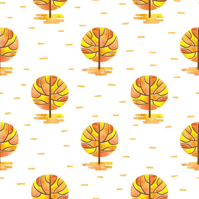 Tapete Nahtlose Muster mit abstrakten Mosaik Herbst Bäume. Vector Aquarell Herbst Wald Hintergrund.