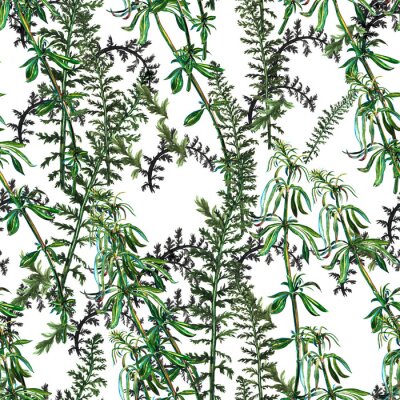 Tapete Nahtlose Muster mit Aquarell handgezeichneten grünen Gras