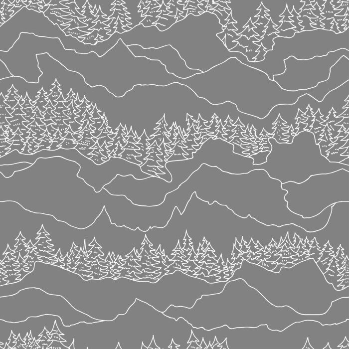Tapete Nahtlose Muster mit Bäumen und Bergen