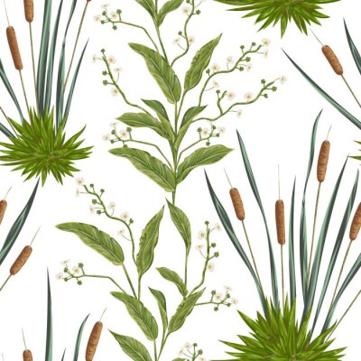 Tapete Nahtlose Muster mit Binsen und Sumpf Pflanzen. Vintage Hand gezeichnet Vektor-Illustration in Aquarell-Stil