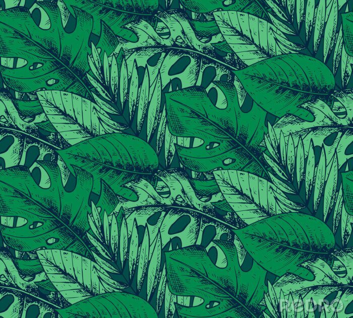 Tapete Nahtlose Muster mit Hand gezeichnet tropischen Pflanzen