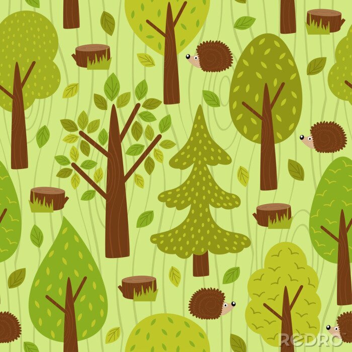 Tapete Nahtlose Muster mit Igel im Wald - Vektor-Illustration, eps