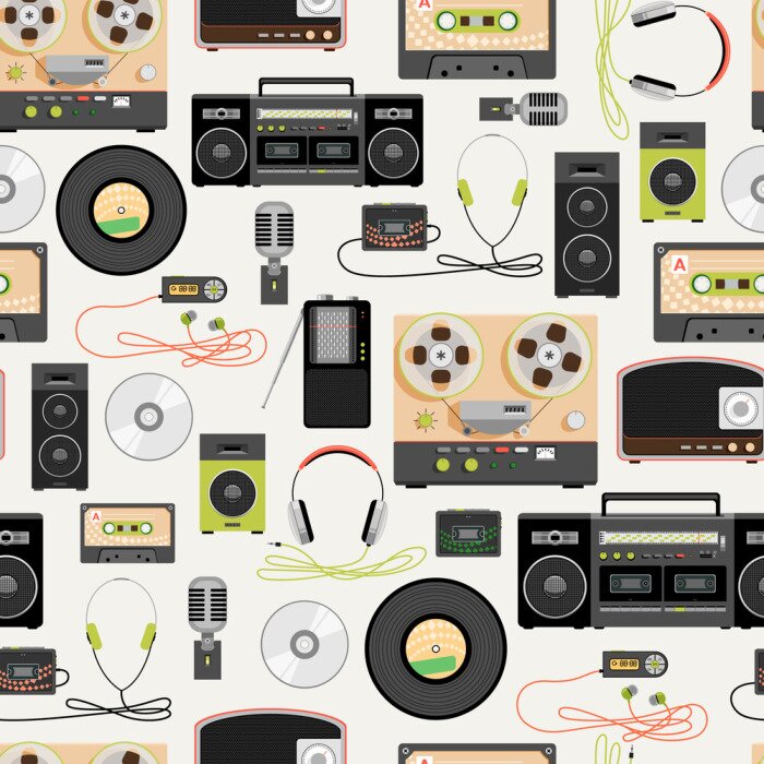 Tapete Nahtlose Muster mit musikalischen Gegenständen