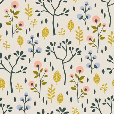 Tapete Nahtlose Muster mit verschiedenen Pflanzen und Blätter