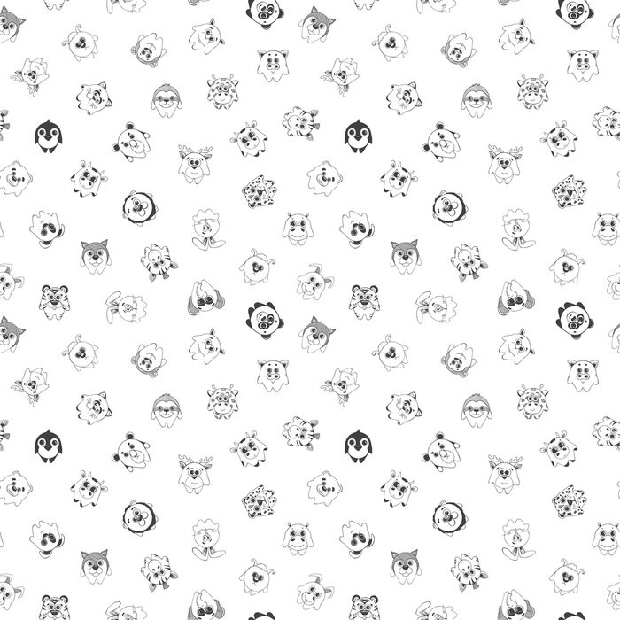 Tapete Nahtlose Muster mit verschiedenen süßen Tiere. Kindermuster für die Dekoration. Darstellung eines Skizzen-Stils.