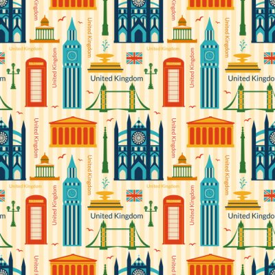 Tapete Nahtlose Muster mit Wahrzeichen von Großbritannien