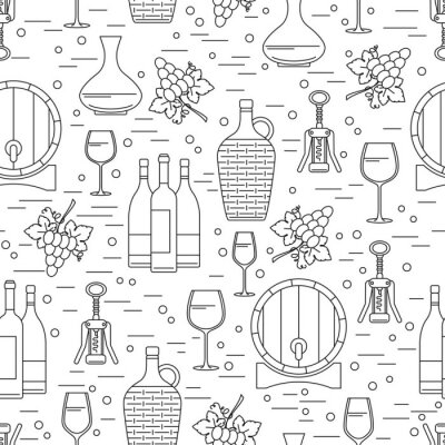 Tapete Nahtlose Muster mit Wein-Design-Element auf weiß