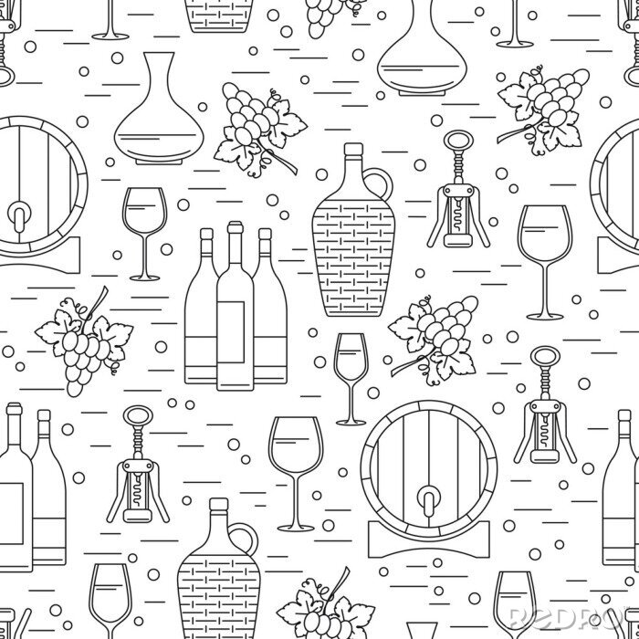 Tapete Nahtlose Muster mit Wein-Design-Element auf weiß