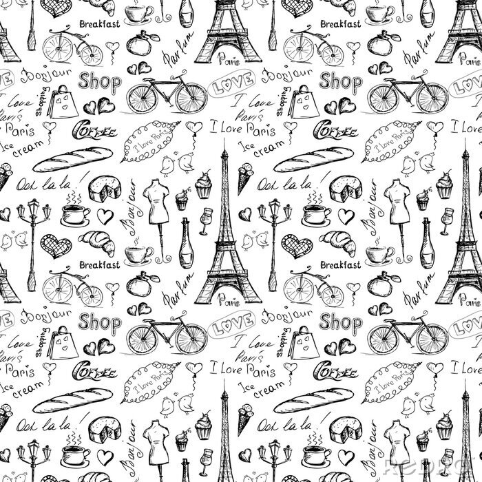 Tapete Nahtlose Muster Paris Symbole