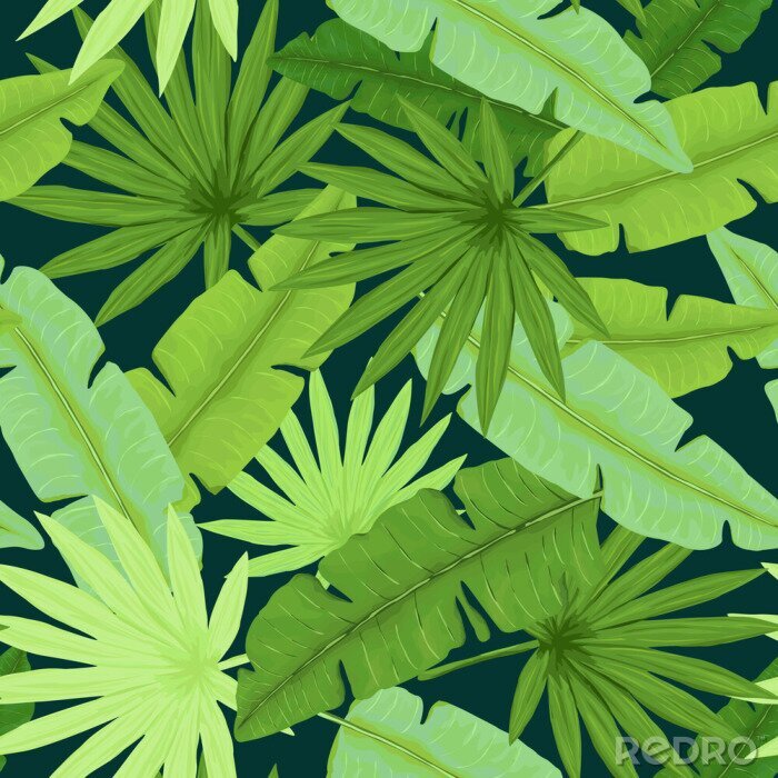 Tapete Nahtlose Muster von Palm Blätter auf dunklem Hintergrund