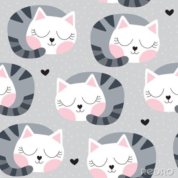 Tapete Nahtlose schlafende Katze Muster Vektor-Illustration