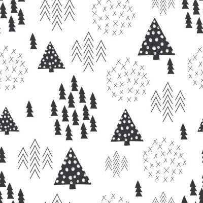 Tapeten Nahtlose skandinavischen Stil einfache Illustration Weihnachtsbaum Hintergrund