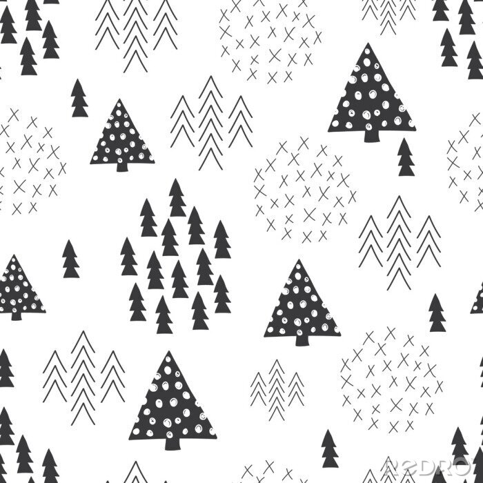 Tapete Nahtlose skandinavischen Stil einfache Illustration Weihnachtsbaum Hintergrund