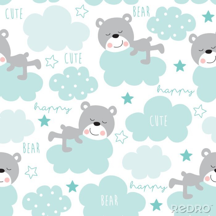 Tapete nahtlose Teddybär und Wolken Muster Vektor-Illustration