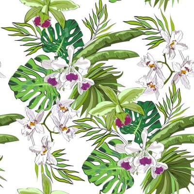 Tapete Nahtlose Vektor-Muster von exotischen Vektor gezeichneten Blumen und Blätter. Tropischer Hintergrund.
