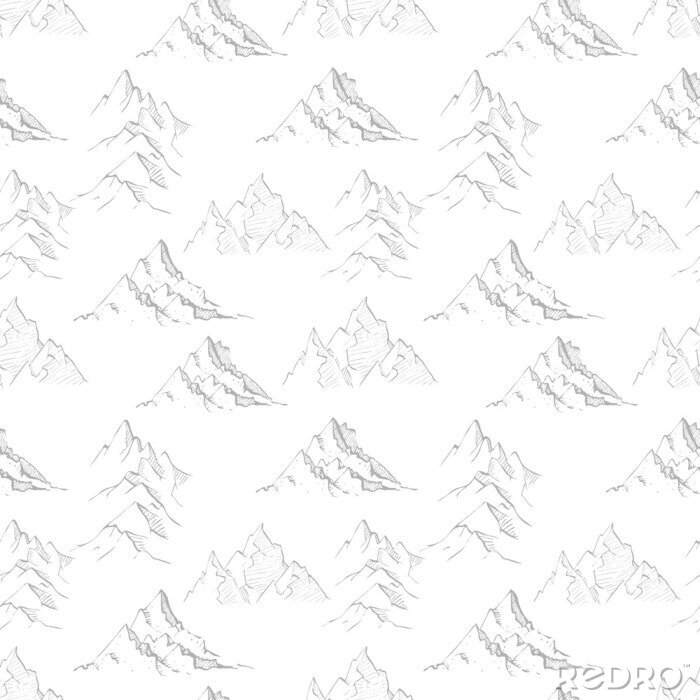 Tapete Nahtloser Hintergrund mit grauem Gekritzel skizzieren Berge. Kann für Tapeten, Musterfüllungen, Textilien, Webseitenhintergrund und Oberflächentexturen verwendet werden