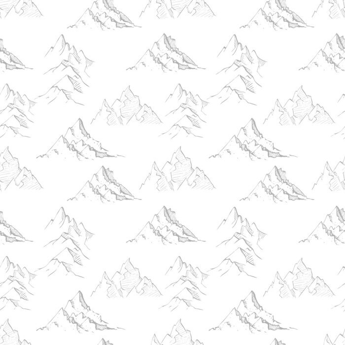 Tapete Nahtloser Hintergrund mit grauem Gekritzel skizzieren Berge. Kann für Tapeten, Musterfüllungen, Textilien, Webseitenhintergrund und Oberflächentexturen verwendet werden