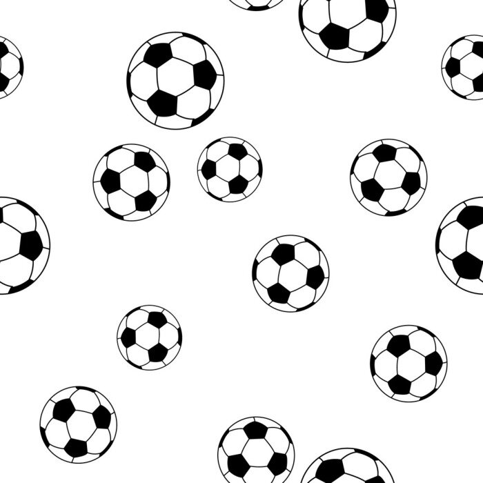 Tapete nahtloser Musterfußball auf weißem Hintergrund für Kindermode, Vektorillustration
