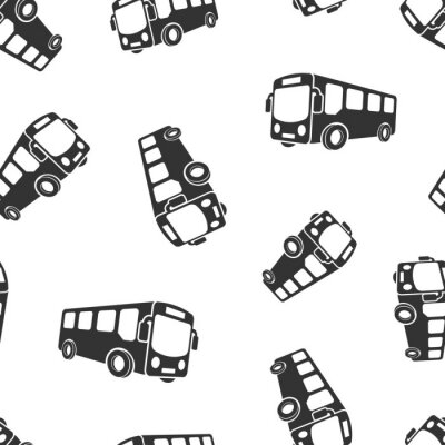 Tapete Nahtloser Musterhintergrund der Schulbusikone. Autobus-Vektorillustration auf weißem lokalisiertem Hintergrund. Geschäftskonzept für den Transport von Reisebussen