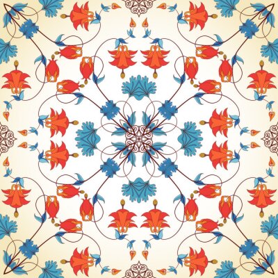 Tapete Nahtloser Vektor Hintergrund. Weinleseblumenmuster in der modernen Art. Aquilegia-Pflanzen enthalten Blüten, Knospen und Blätter.