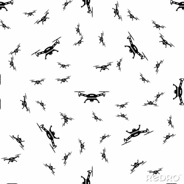 Tapete nahtloses Drohnenmuster auf weißem Hintergrund. einfaches kreatives Design der Drohnenikone. Kann für Tapeten, Webseitenhintergrund, Textilien verwendet werden