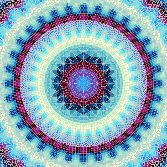 Tapete Nahtloses Hintergrundmuster.  Rundes Mosaikkunstmuster verschiedener Fliesentexturen.