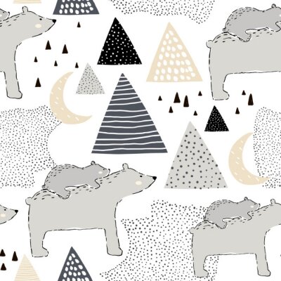 Tapete Nahtloses kindisches Muster mit Eisbärmutter und -baby. Kreatives Kinderdesign. Perfekt für Stoff, Textil, Warpping, Kinderzimmer. Vektor-Illustration