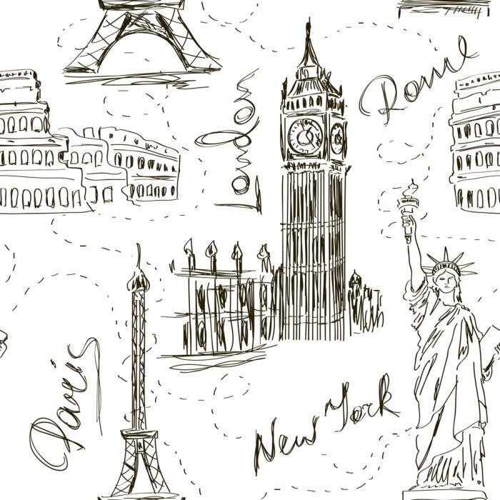 Tapete Nahtloses Muster der architektonischen Wahrzeichen