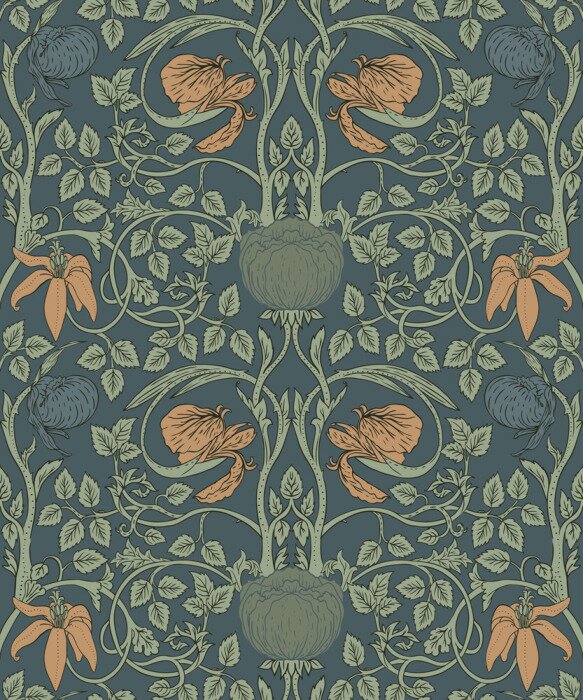 Tapete Nahtloses Muster der Blumenweinlese für Retro- Tapeten. Verzauberte Vintage Blumen. Kunst und Handwerk Bewegung inspiriert.