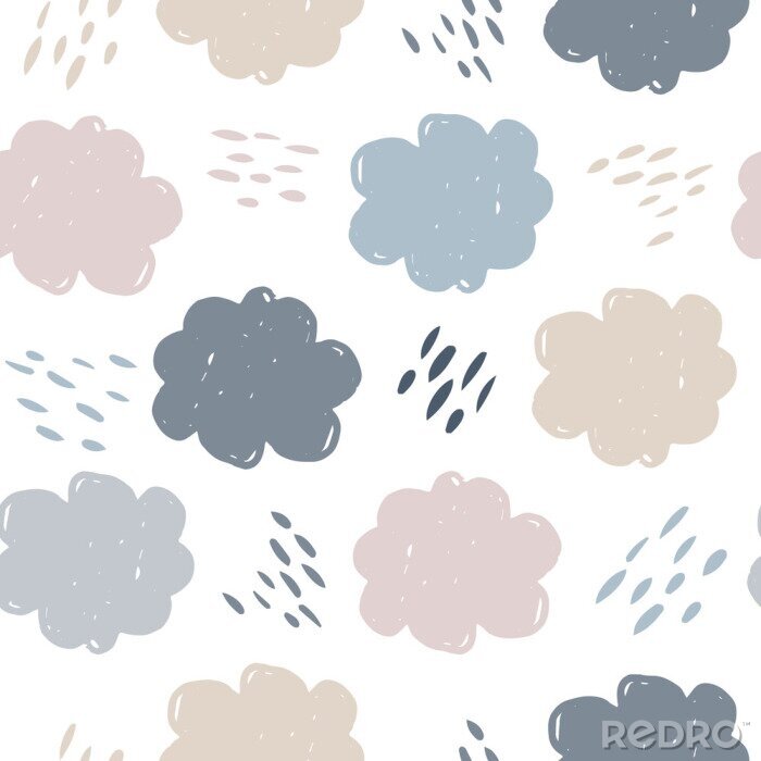 Tapete Nahtloses Muster der skandinavischen Wolken. Wetterhintergrund. Regenhintergrund. Textur für Tapete, Hintergrund, Sammelalbum. Vektorillustration