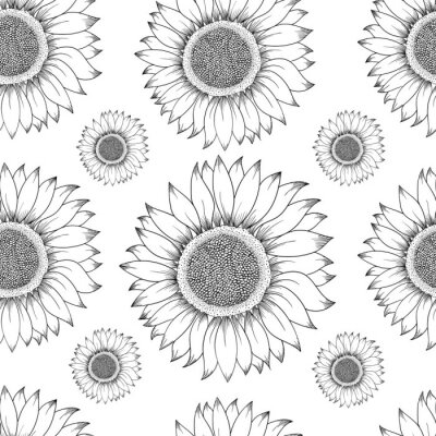 Tapete Nahtloses Muster der Sonnenblume. Hand gezeichnete Illustration. Vintage-Skizze der Lebensmittelzutat