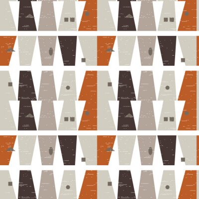 Tapete Nahtloses Muster des abstrakten geometrischen Vektors, inspiriert durch moderne Stoffe der Mitte des Jahrhunderts. Einfache Formen und Linien in Retro-Pastellfarben und strukturiertem Hintergrund. Die