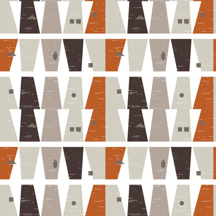 Tapete Nahtloses Muster des abstrakten geometrischen Vektors, inspiriert durch moderne Stoffe der Mitte des Jahrhunderts. Einfache Formen und Linien in Retro-Pastellfarben und strukturiertem Hintergrund. Die