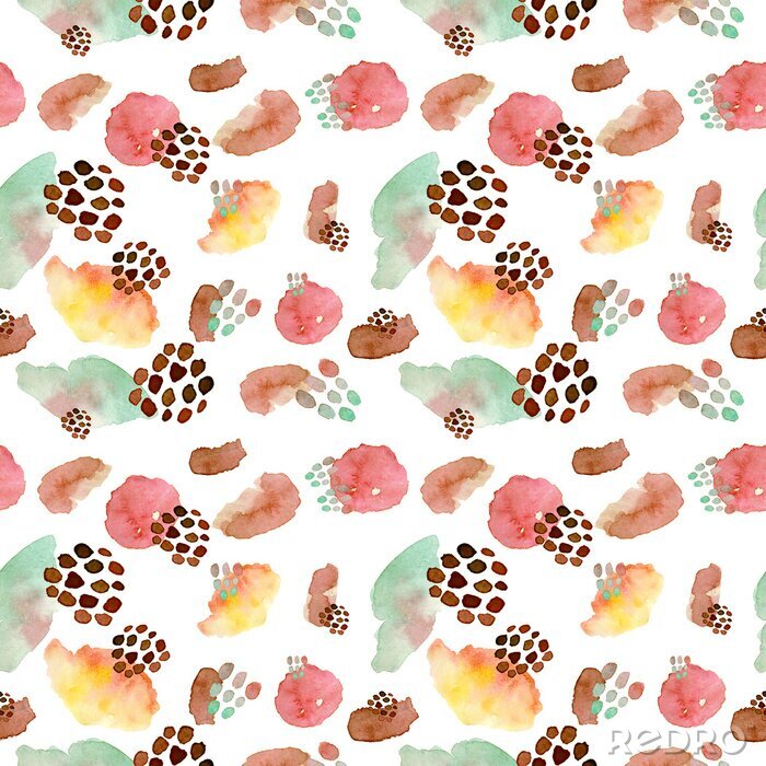 Tapete Nahtloses Muster des Aquarells, Punkt Memphis-Mode-Art, heller Designhintergrund wiederholend. Handgemalte moderne Pinselformen.