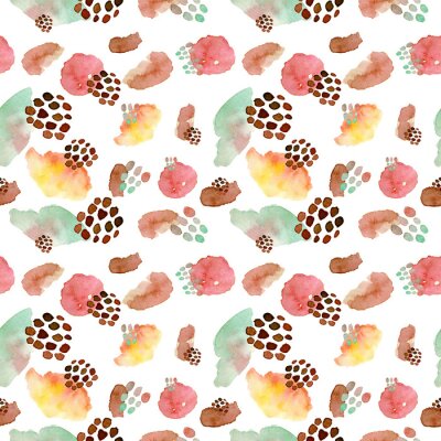 Tapete Nahtloses Muster des Aquarells, Punkt Memphis-Mode-Art, heller Designhintergrund wiederholend. Handgemalte moderne Pinselformen.