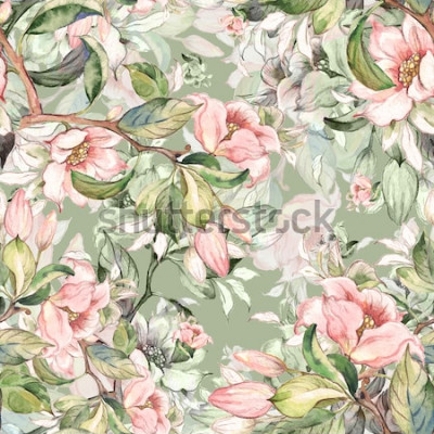 Tapete Nahtloses Muster des Aquarells von Frühlingsniederlassungen R