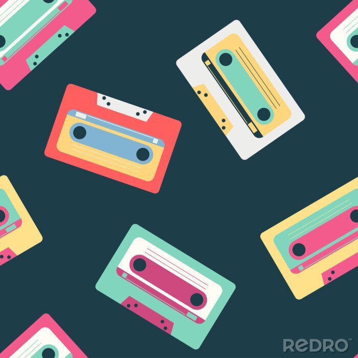 Tapete Nahtloses Muster des Retro-Musikkassettenvektors auf Hintergrund für Tapete, Verpackung, Verpackung und Hintergrund