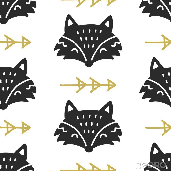 Tapete Nahtloses Muster des skandinavischen Fox-Nordikers. Handgezeichnete trendige Volkskunst Dekoration Kulisse