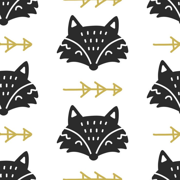 Tapete Nahtloses Muster des skandinavischen Fox-Nordikers. Handgezeichnete trendige Volkskunst Dekoration Kulisse