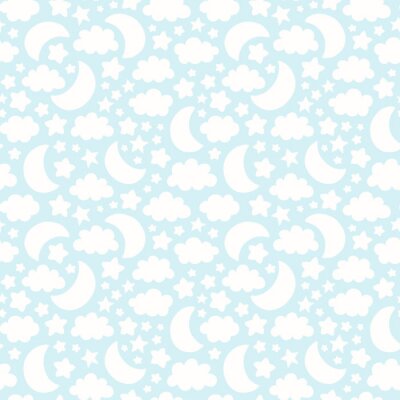 Tapete Nahtloses Muster des Vektors mit Silhouetten des Mondes, der Wolke und der Sterne.  Nettes Baby, Kinderhintergrundillustration.