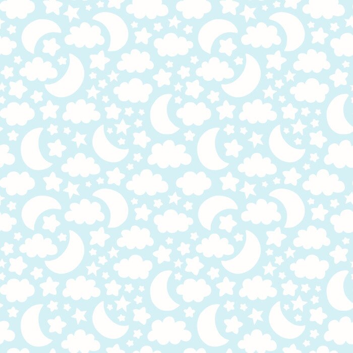 Tapete Nahtloses Muster des Vektors mit Silhouetten des Mondes, der Wolke und der Sterne.  Nettes Baby, Kinderhintergrundillustration.