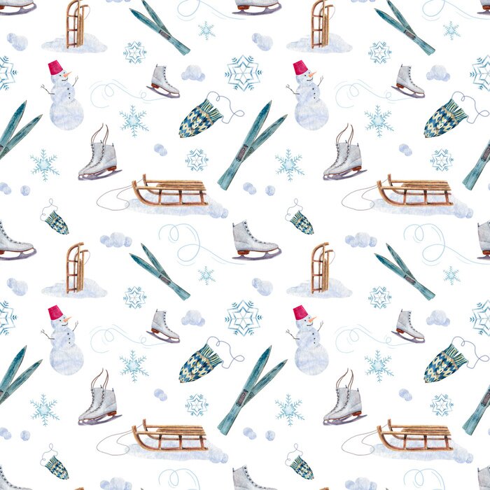 Tapete Nahtloses Muster des Winteraquarells