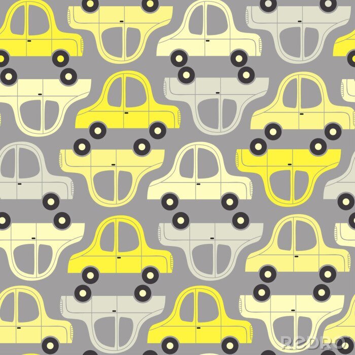 Tapete nahtloses Muster mit den gelben und grauen Autos - vector Illustration, ENV
