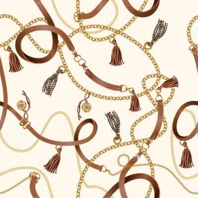 Tapete Nahtloses Muster mit Gürteln, Kette und Geflecht für das Stoffdesign. Vektor