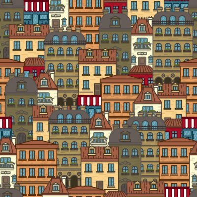 nahtloses Muster mit Häusern und Gebäuden der Pariser Vektorillustration