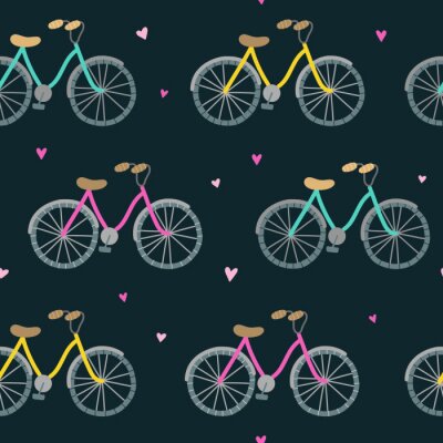 Tapete Nahtloses Muster mit lustigen Fahrrädern. Vektorhintergrund mit Fahrrädern